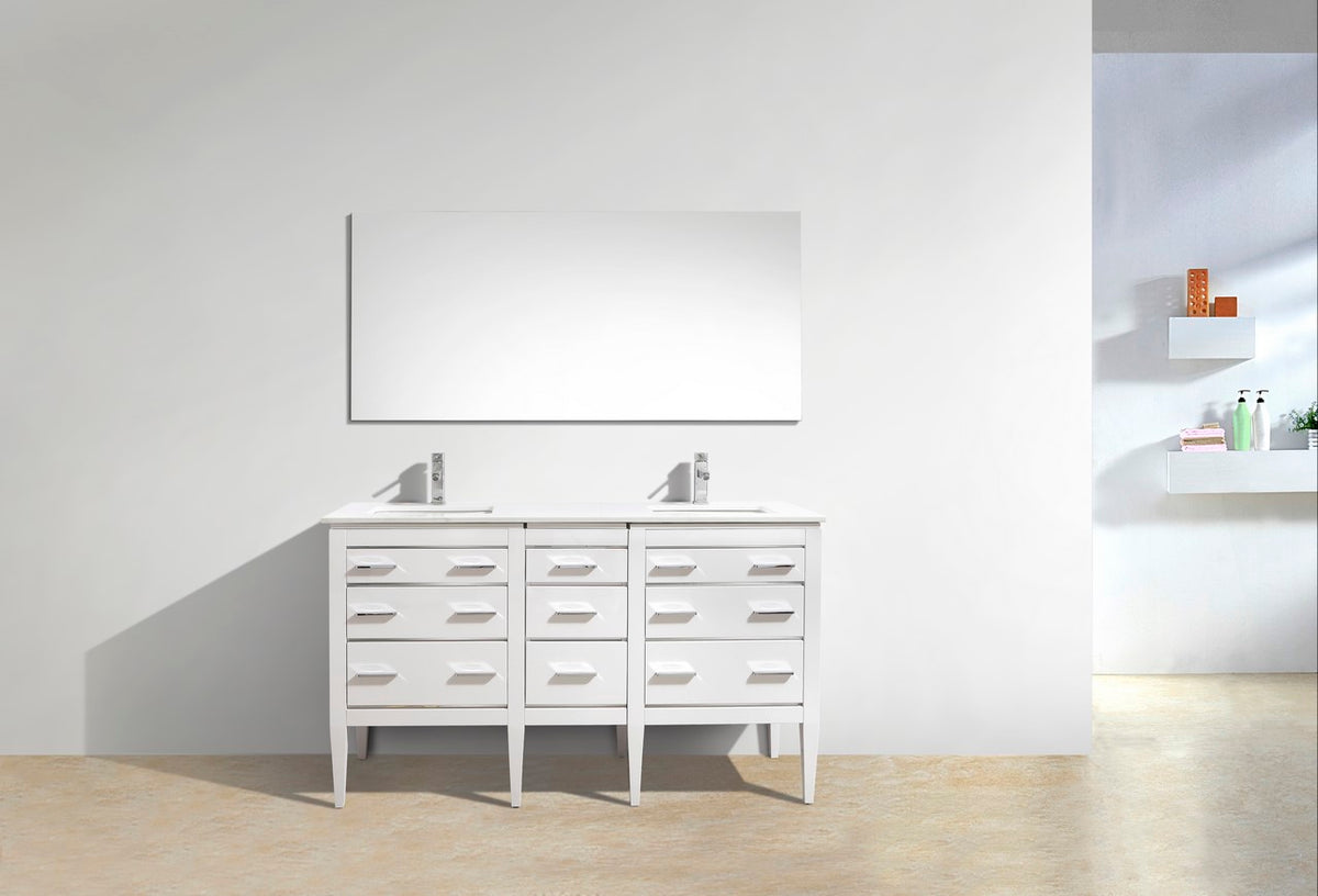 Kube Bath Eiffel 60'' Double Sink High Gloss White Vanity W/ Quartz Counter Top - Gloss White (E60-GW) view 2