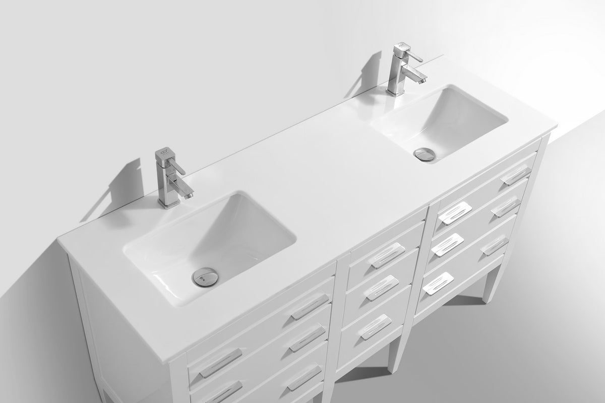 Kube Bath Eiffel 60'' Double Sink High Gloss White Vanity W/ Quartz Counter Top - Gloss White (E60-GW) view 5
