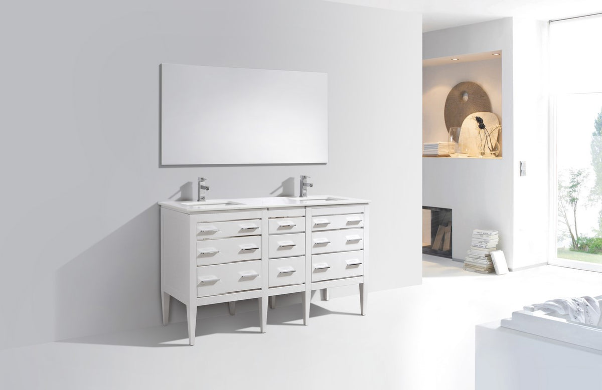 Kube Bath Eiffel 60'' Double Sink High Gloss White Vanity W/ Quartz Counter Top - Gloss White (E60-GW) view 3