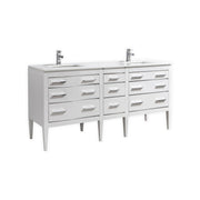 Kube Bath Eiffel 72'' Double Sink High Gloss White Vanity W/ Quartz Counter Top - Gloss White (E72-GW)