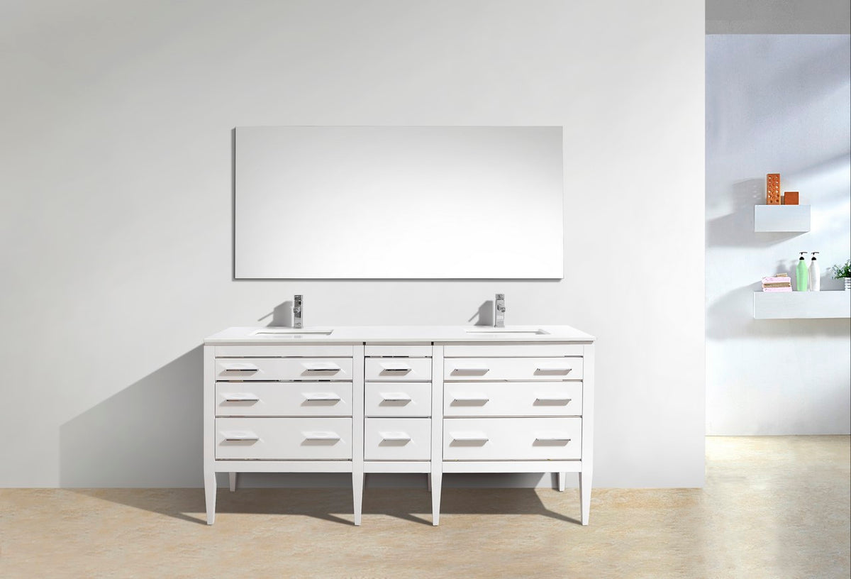 Kube Bath Eiffel 72'' Double Sink High Gloss White Vanity W/ Quartz Counter Top - Gloss White (E72-GW) view 3