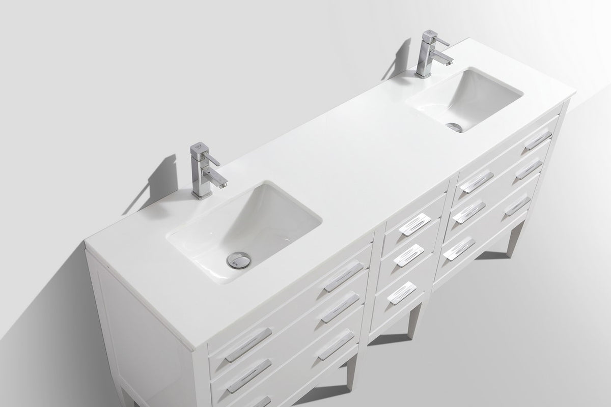 Kube Bath Eiffel 72'' Double Sink High Gloss White Vanity W/ Quartz Counter Top - Gloss White (E72-GW) view 5