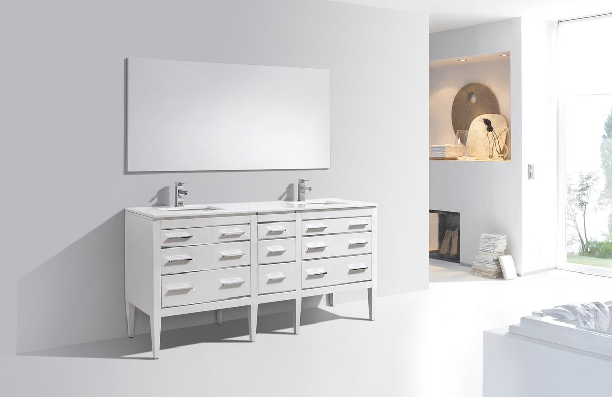 Kube Bath Eiffel 72'' Double Sink High Gloss White Vanity W/ Quartz Counter Top - Gloss White (E72-GW) view 2
