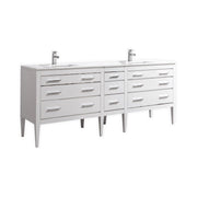 Kube Bath Eiffel 82'' Double Sink High Gloss White Vanity W/ Quartz Counter Top - Gloss White (E84-GW)