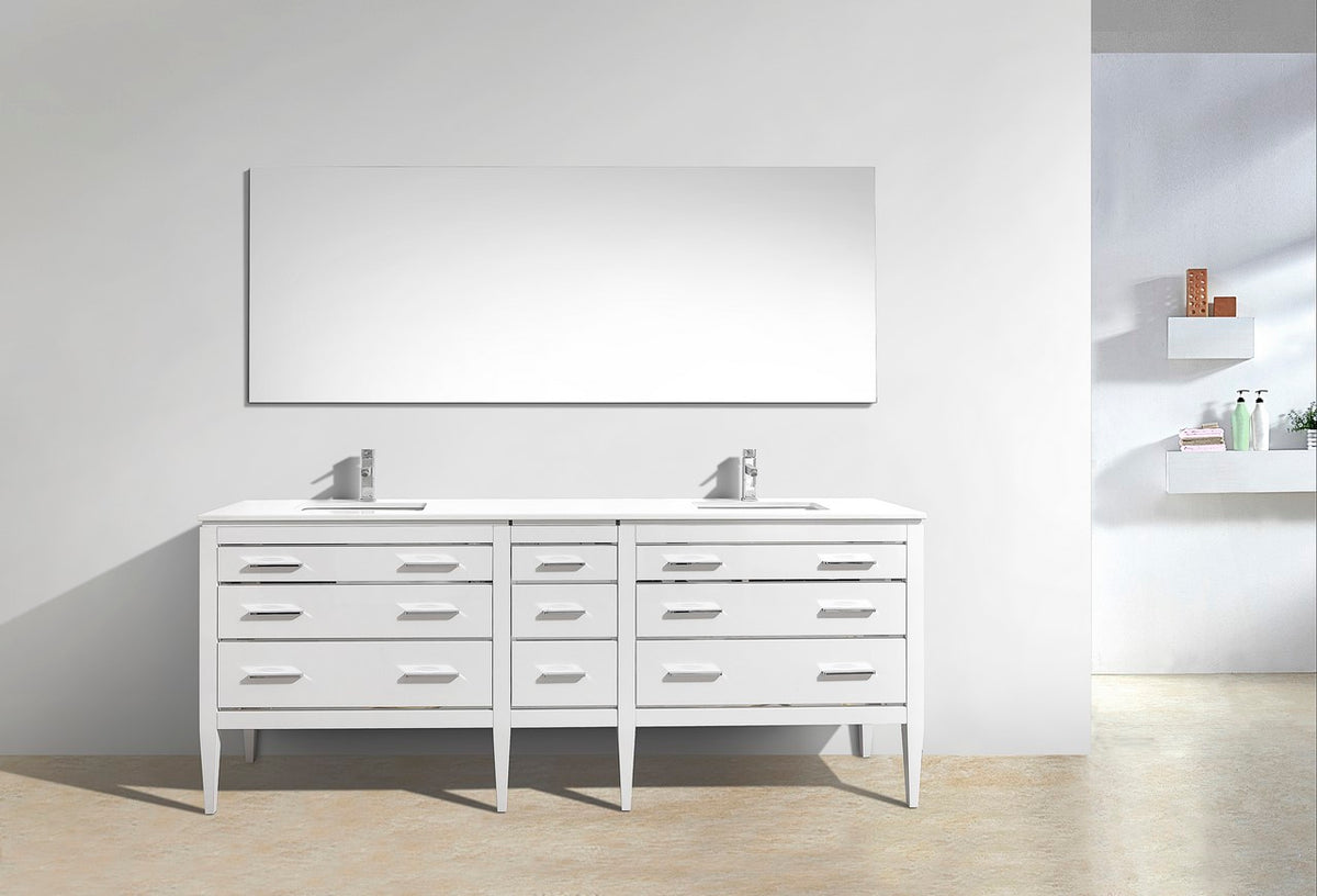Kube Bath Eiffel 82'' Double Sink High Gloss White Vanity W/ Quartz Counter Top - Gloss White (E84-GW) view 3