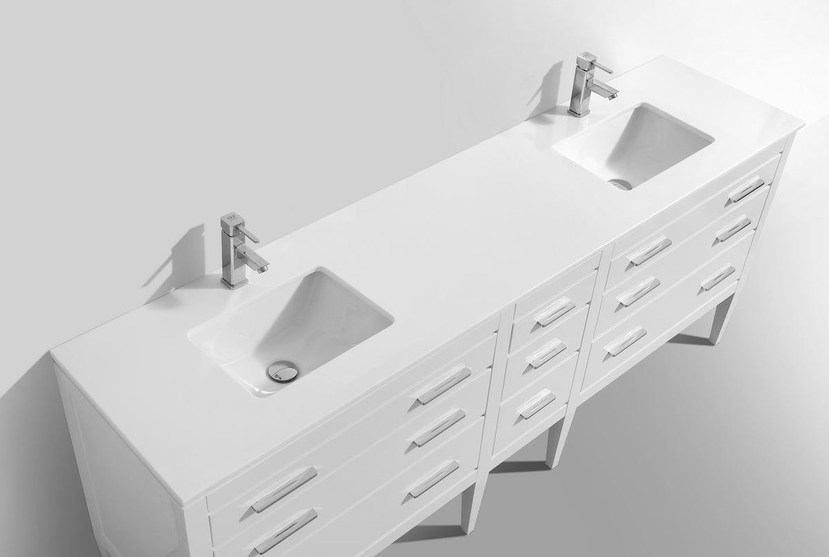 Kube Bath Eiffel 82'' Double Sink High Gloss White Vanity W/ Quartz Counter Top - Gloss White (E84-GW) view 5
