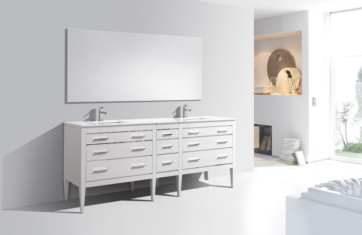 Kube Bath Eiffel 82'' Double Sink High Gloss White Vanity W/ Quartz Counter Top - Gloss White (E84-GW) view 2