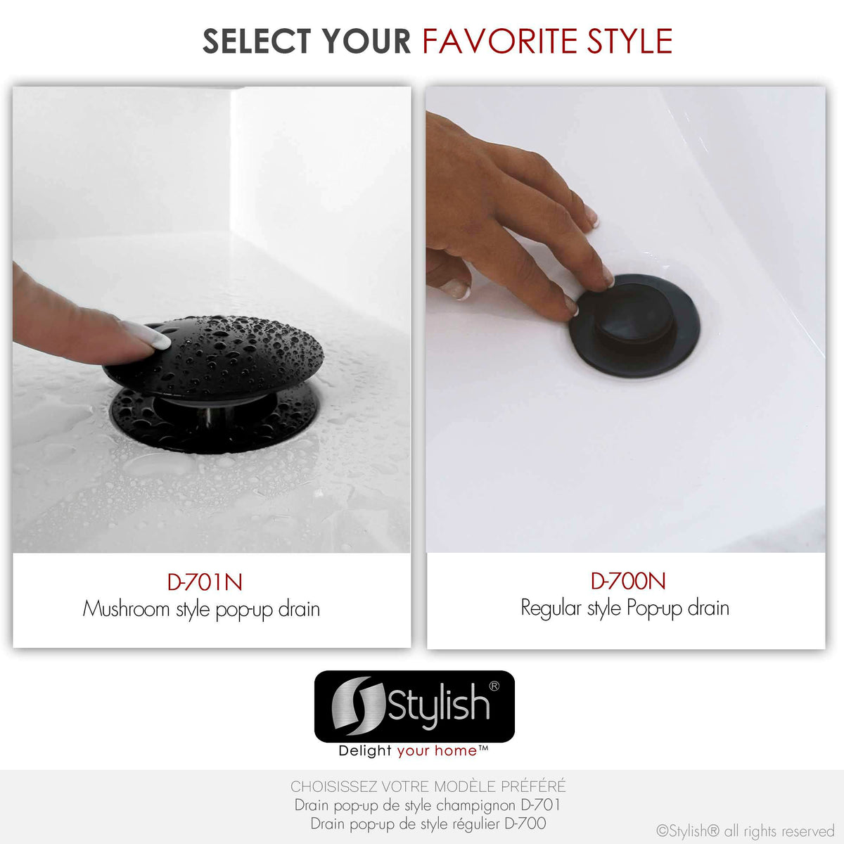 Stylish Pop-Up Bathroom Sink Drains Set with Overflow Matte Black D-701N2