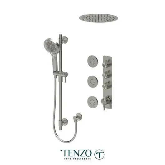 Tenzo Alyss Extenza Thermoastic 3 functions shower kit with Body Jets and 12Inch Ceiling Shower Head - ALYT43-601658