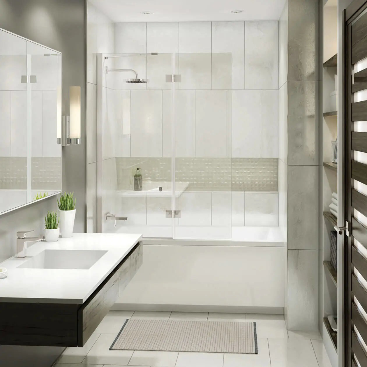 Edge Duo 42 x 58 in. 8 mm Pivot Tub Screen for Alcove Installation with Clear glass in Brushed Nickel - Plumbing Market