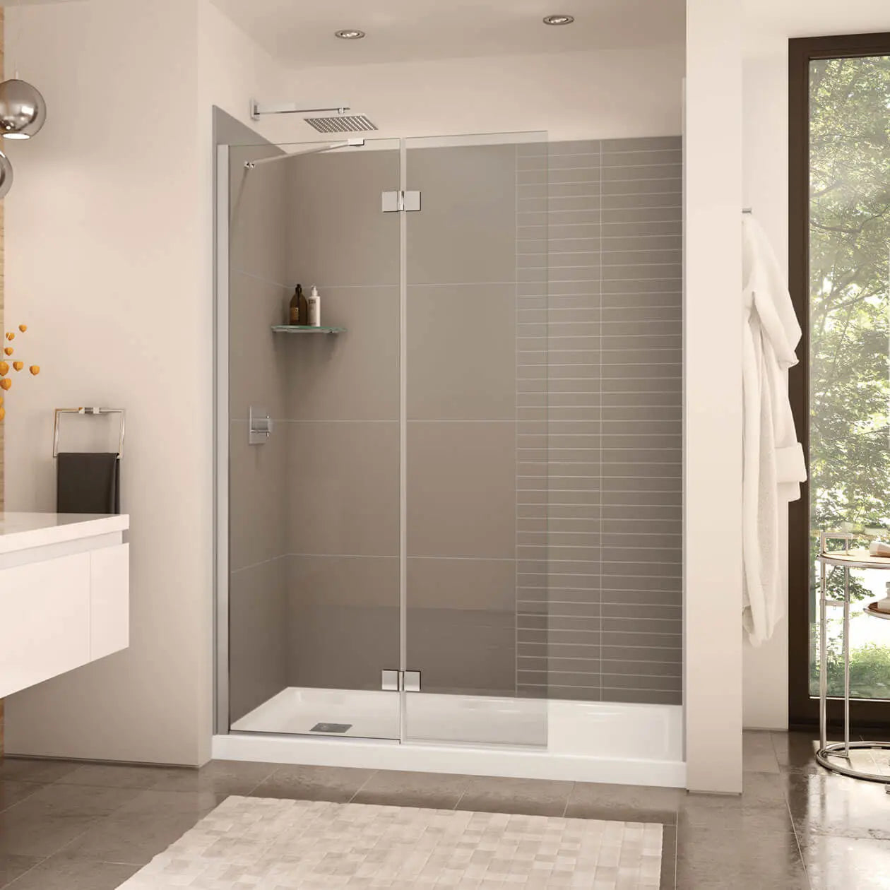 Edge Duo 42 x 75 in. 8 mm Pivot Shower Screen for Alcove Installation ...