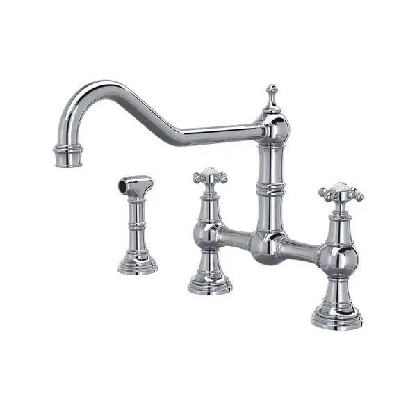 Edwardian™ Extended Spout Bridge Kitchen Faucet With Side Spray - Plumbing Market