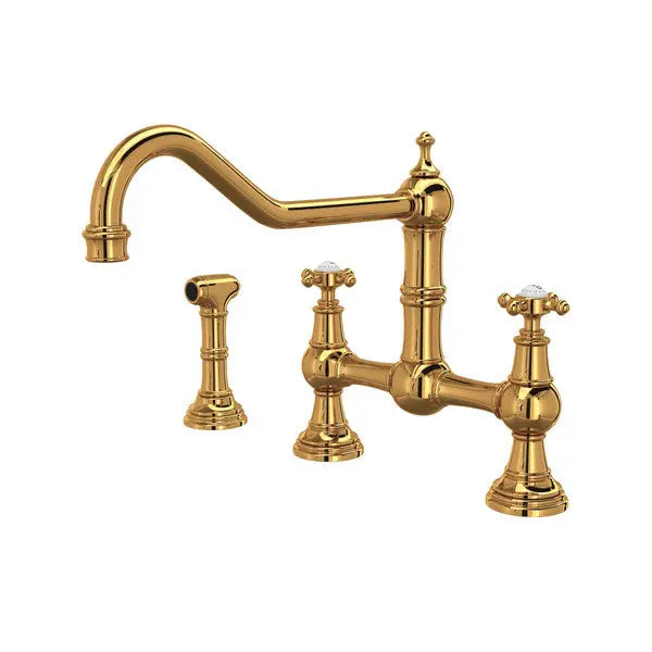 Edwardian™ Extended Spout Bridge Kitchen Faucet With Side Spray - Plumbing Market
