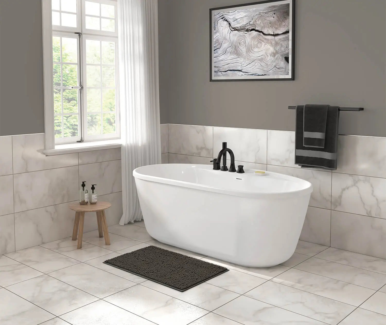 Eldora 6434 AcrylX Freestanding Center Drain Bathtub in White with White Skirt - Plumbing Market