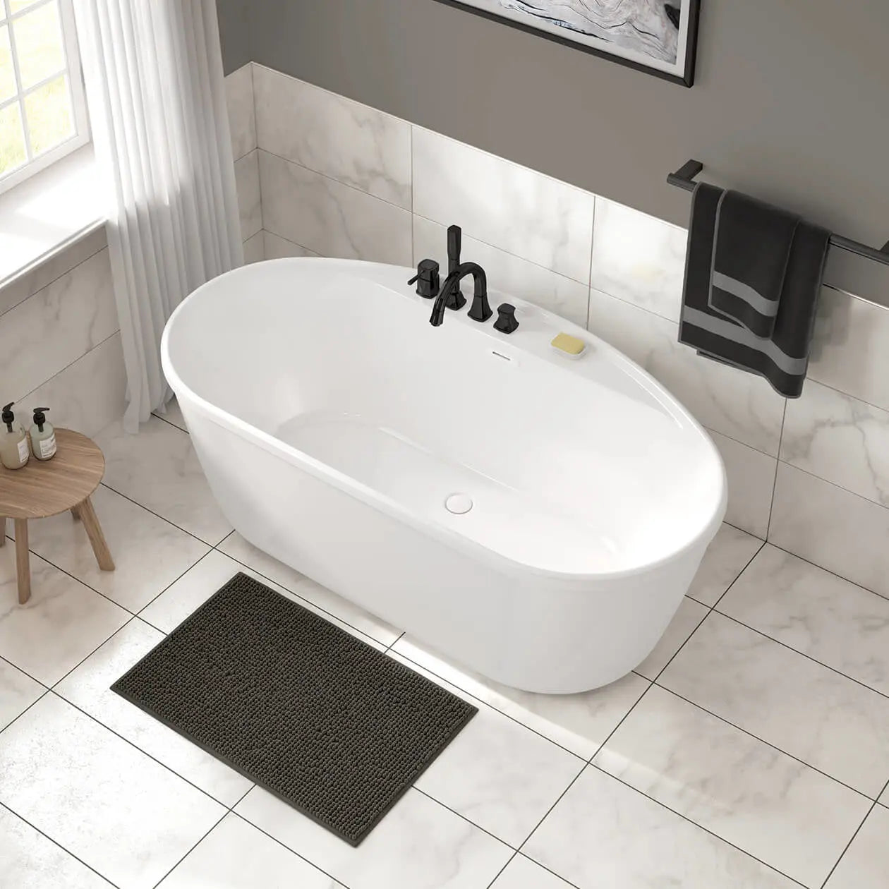Eldora 6434 AcrylX Freestanding Center Drain Bathtub in White with White Skirt - Plumbing Market