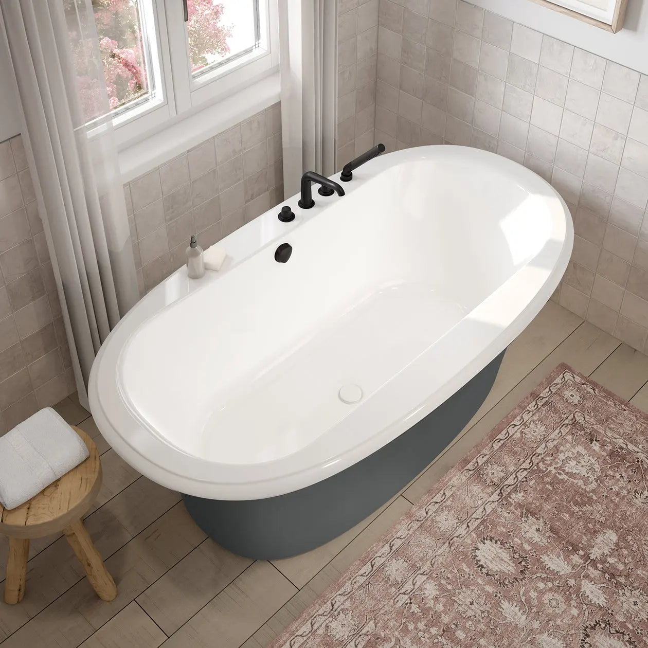 Ella Sleek 66 x 36 Acrylic Freestanding Center Drain Bathtub in White with Thunder Grey Skirt - Plumbing Market