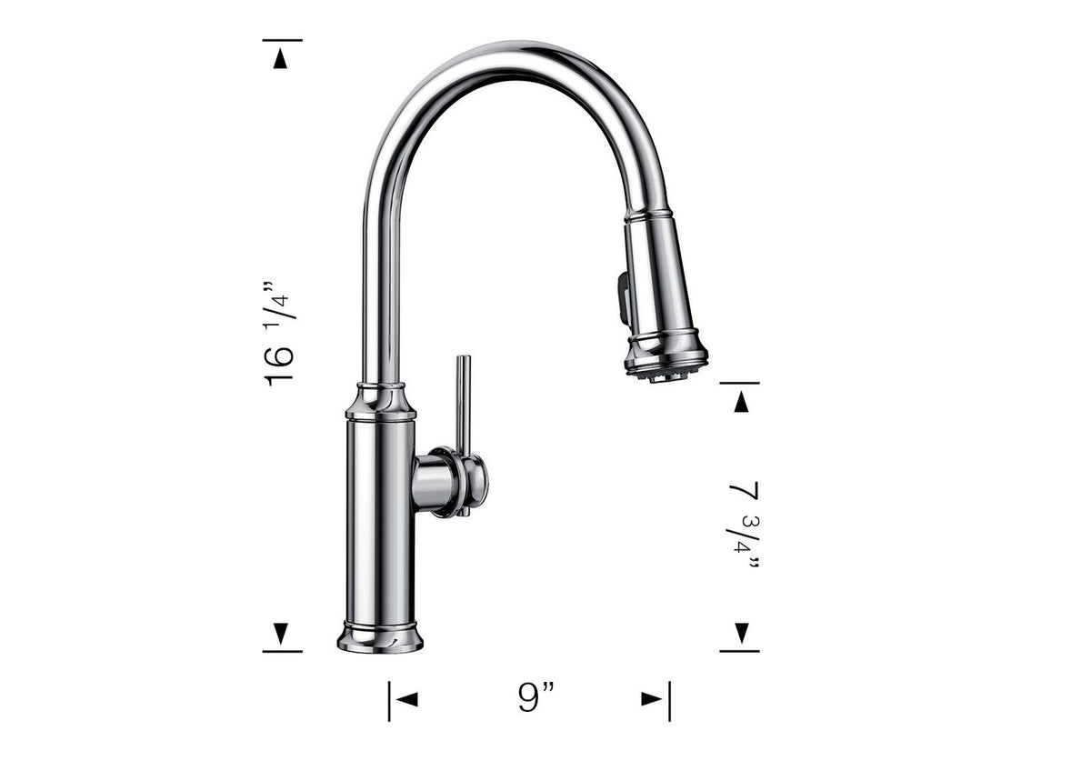 Blanco Empressa kitchen faucet dimension drawing