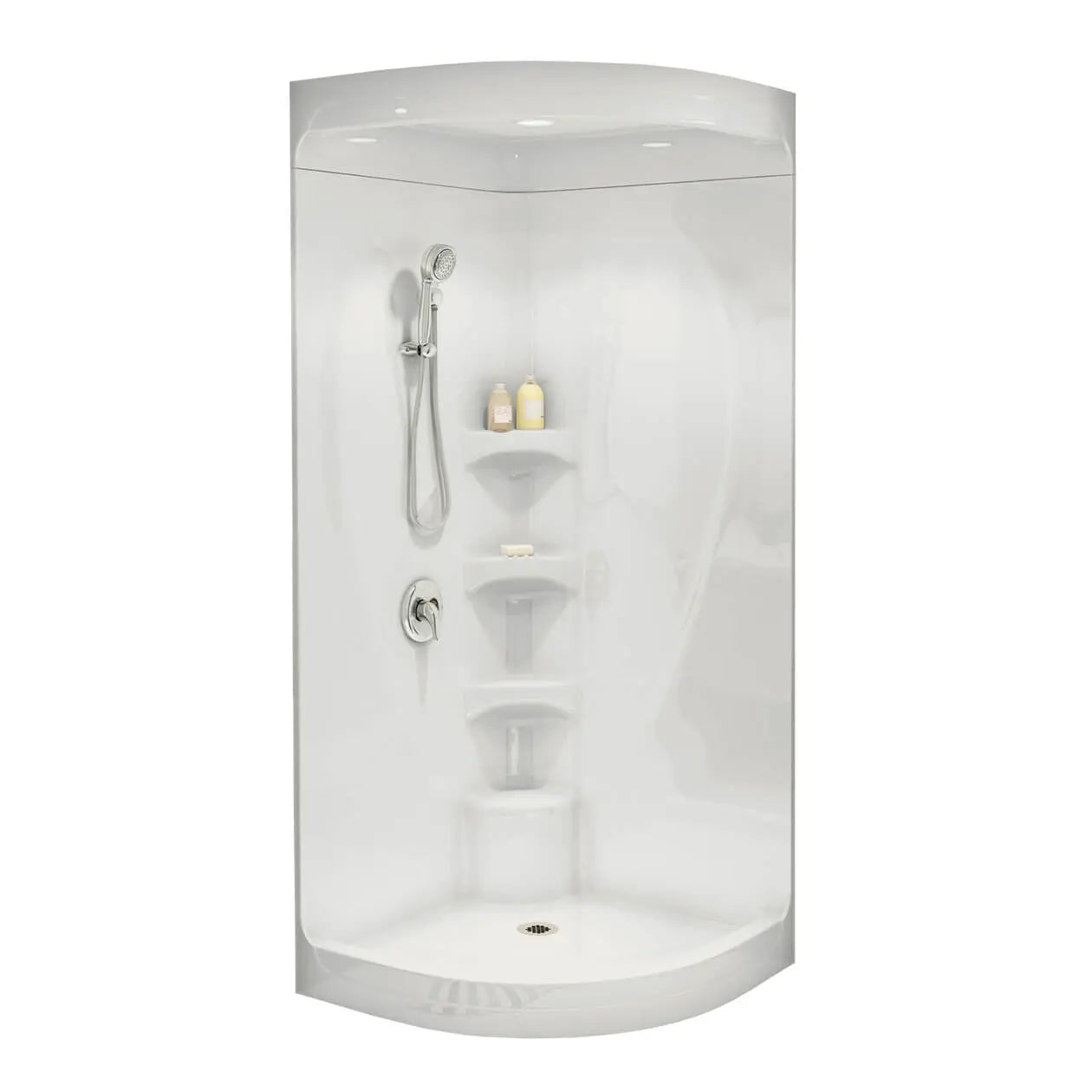 Equinox I 37 x 37 Acrylic Corner Center Drain One-Piece Shower in White - Plumbing Market