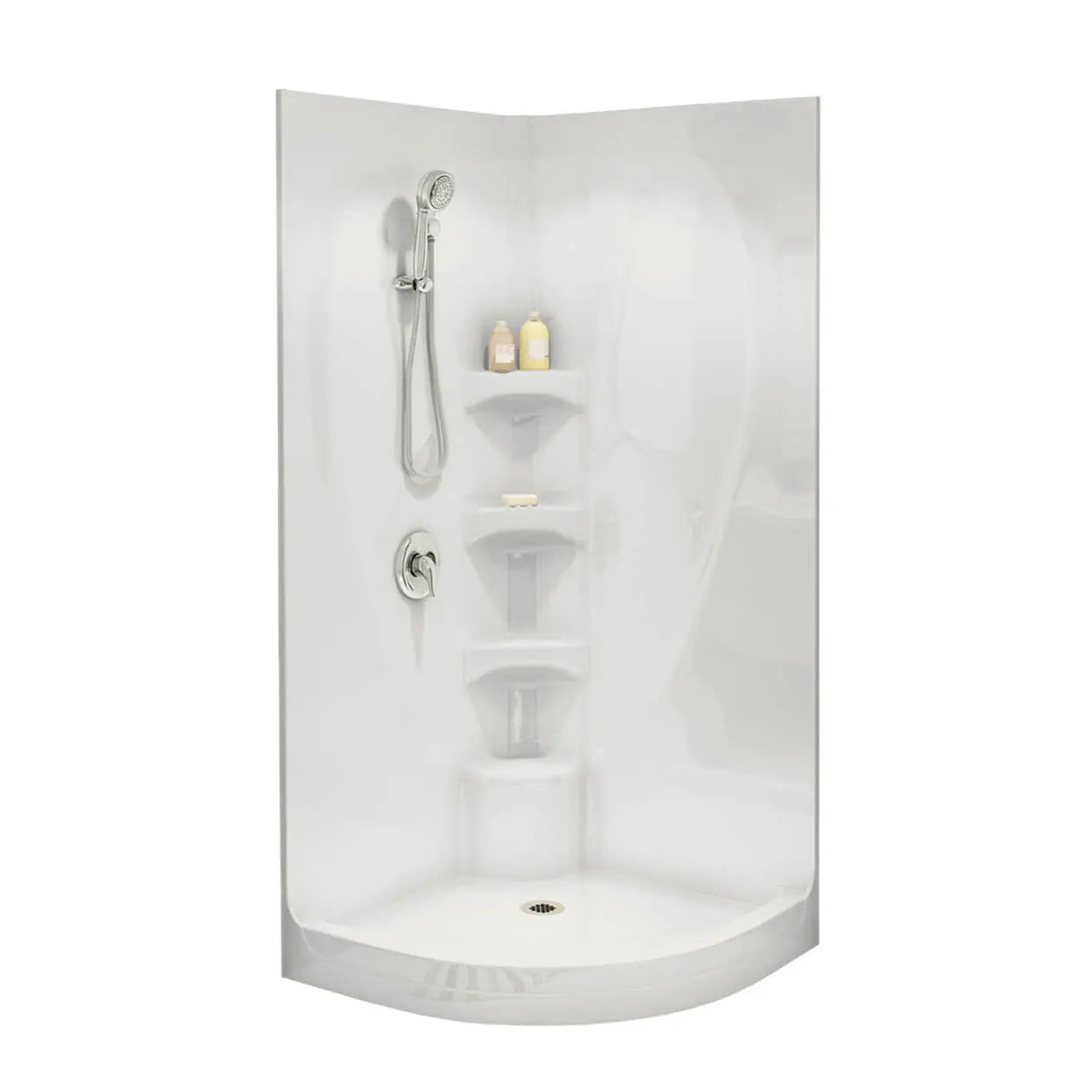 Equinox I 37 x 37 Acrylic Corner Center Drain One-Piece Shower in White - Plumbing Market