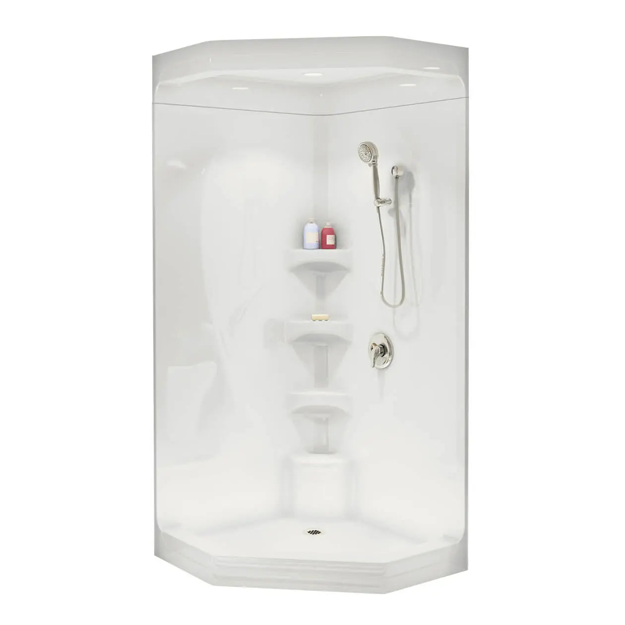 Equinox II 40 x 40 Acrylic Corner Center Drain One-Piece Shower in White - Plumbing Market