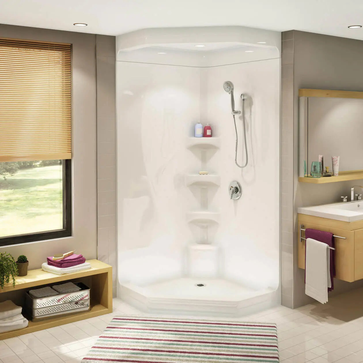 Equinox II 40 x 40 Acrylic Corner Center Drain One-Piece Shower in White - Plumbing Market