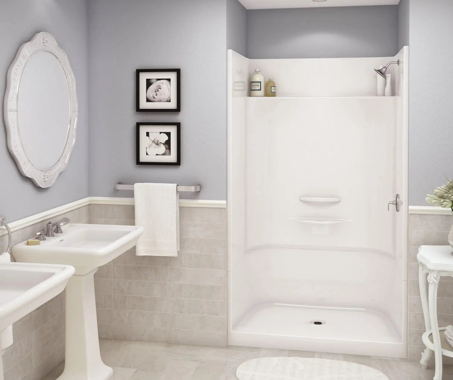 Essence SH-4834 AcrylX Alcove Center Drain Four-Piece Shower in White - Plumbing Market