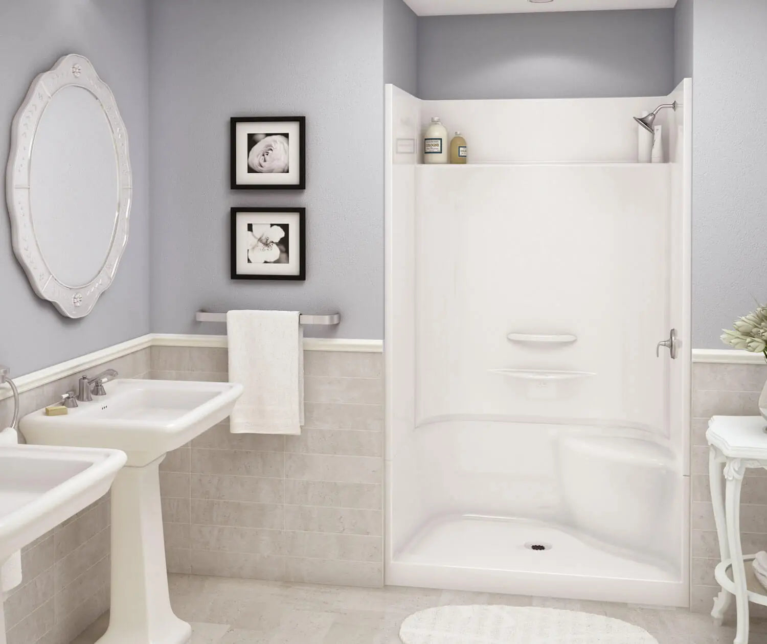 Essence SH-4834 AcrylX Alcove Center Drain Four-Piece Shower in White - Plumbing Market