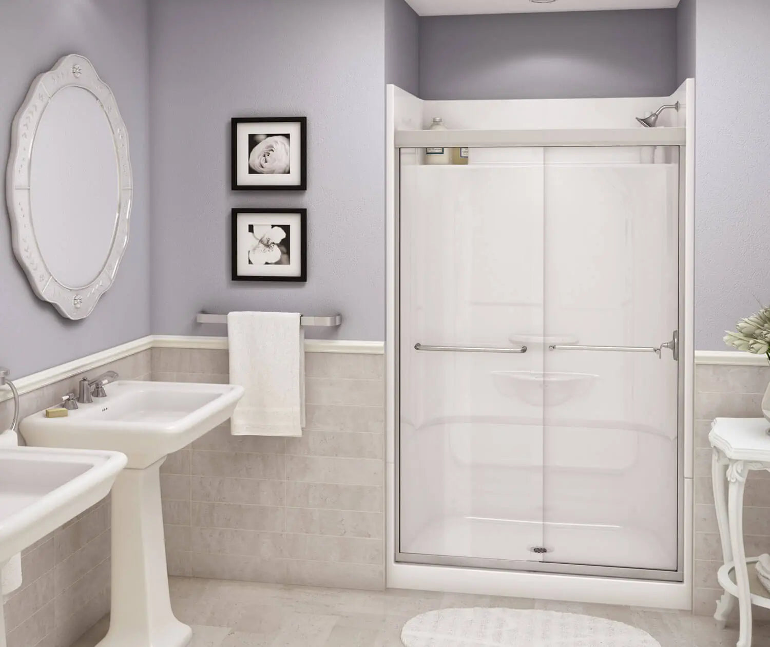 Essence SH-4834 AcrylX Alcove Center Drain Four-Piece Shower in White - Plumbing Market