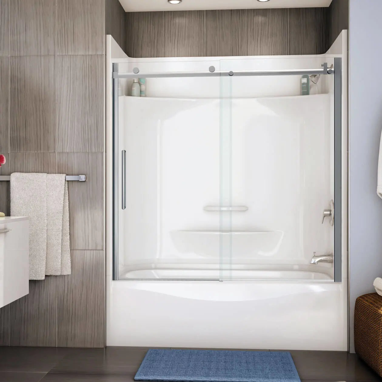 Essence TS-6030 AFR AcrylX Alcove Left-Hand Drain Four-Piece Tub Shower in White - Plumbing Market