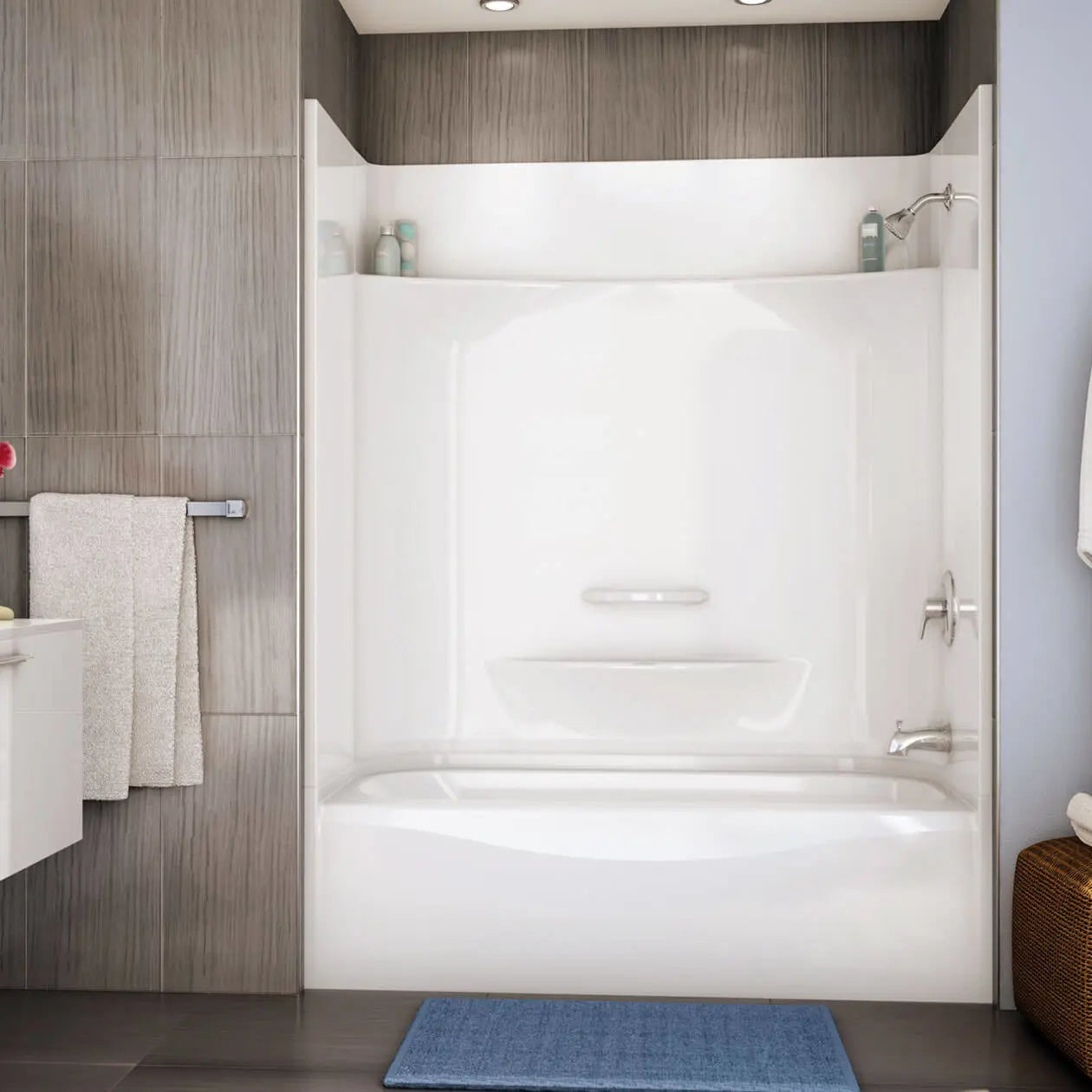 Essence TS-6030 AFR AcrylX Alcove Left-Hand Drain Four-Piece Tub Shower in White - Plumbing Market