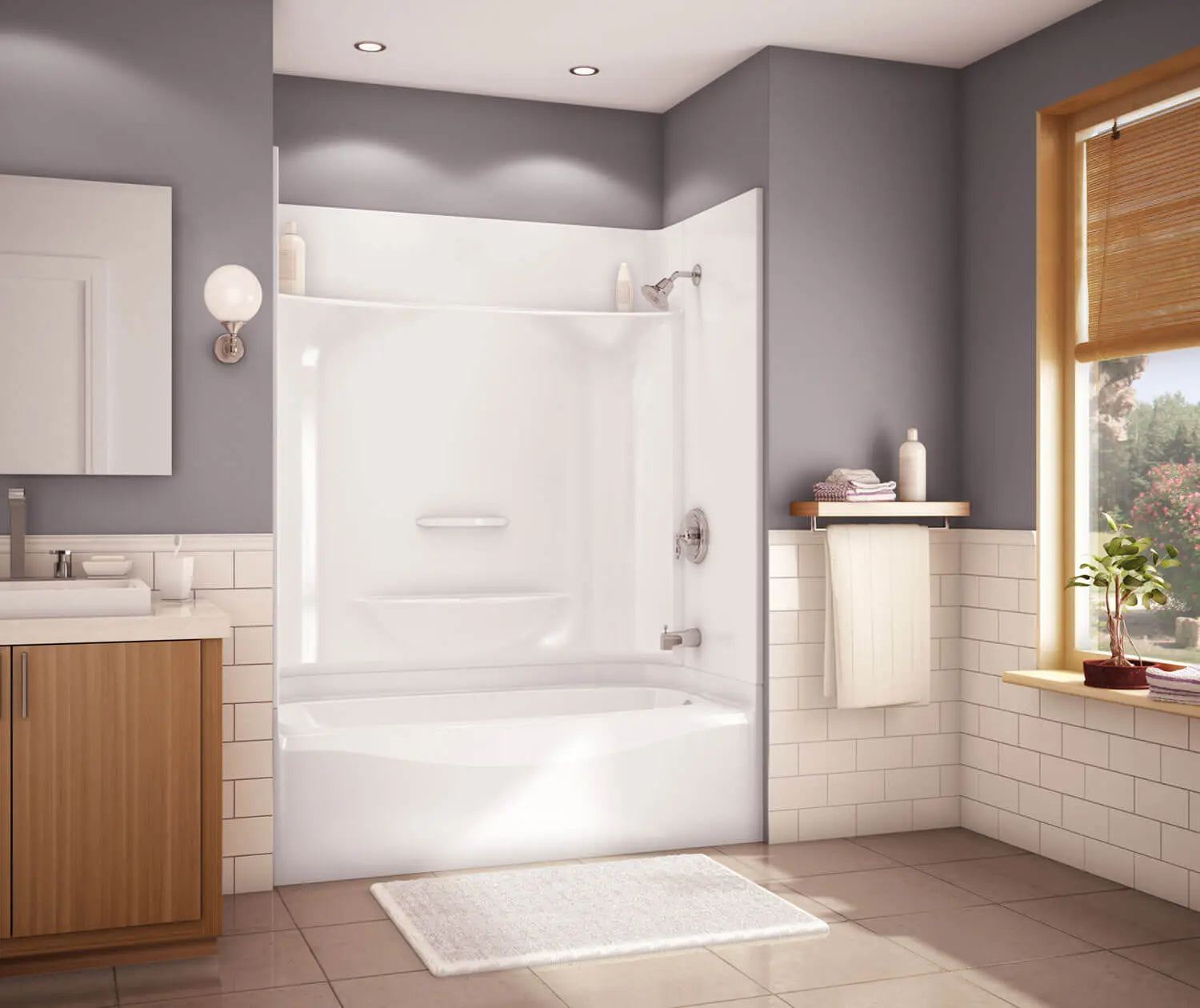 Essence TS-6032 AFR AcrylX Alcove Left-Hand Drain Four-Piece Tub Shower in White - Plumbing Market