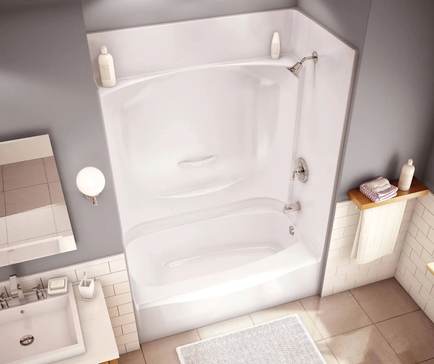 Essence TS-6032 AFR AcrylX Alcove Left-Hand Drain Four-Piece Tub Shower in White - Plumbing Market