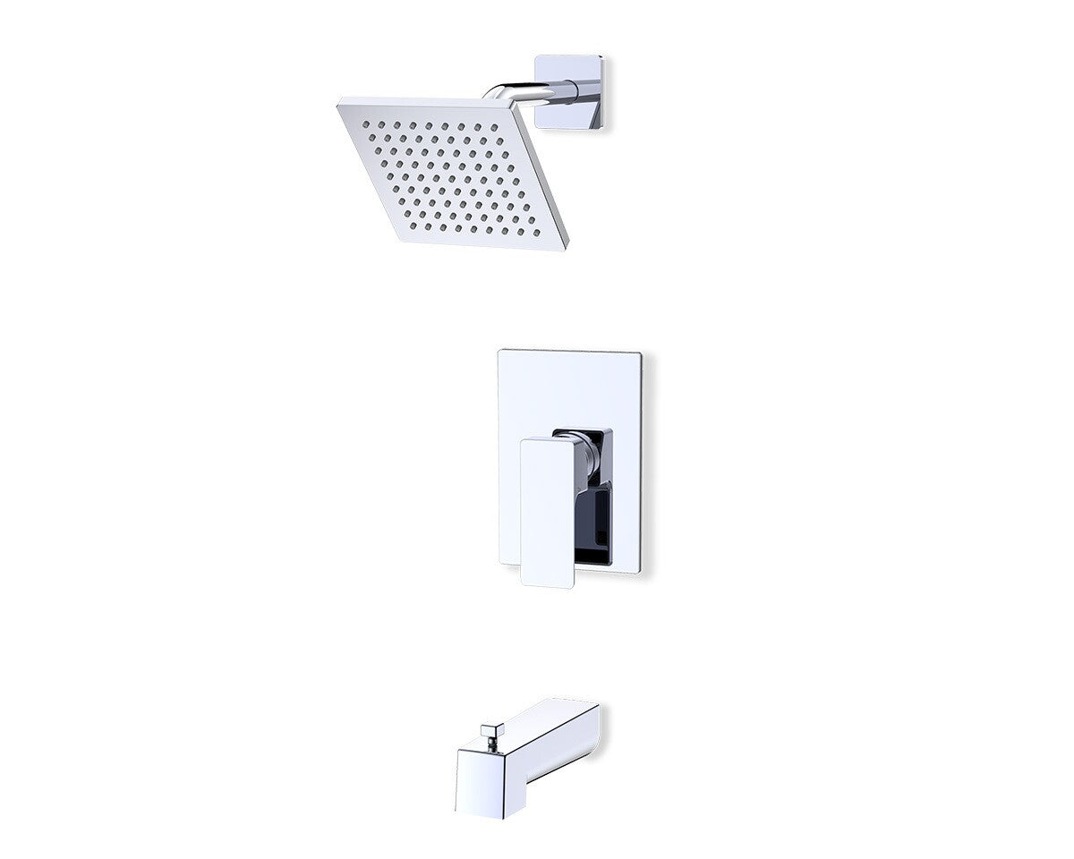 Fluid Quad Square Diverting Tub Spout & 6” Shower Trim Kit F161243T in polished chrome
