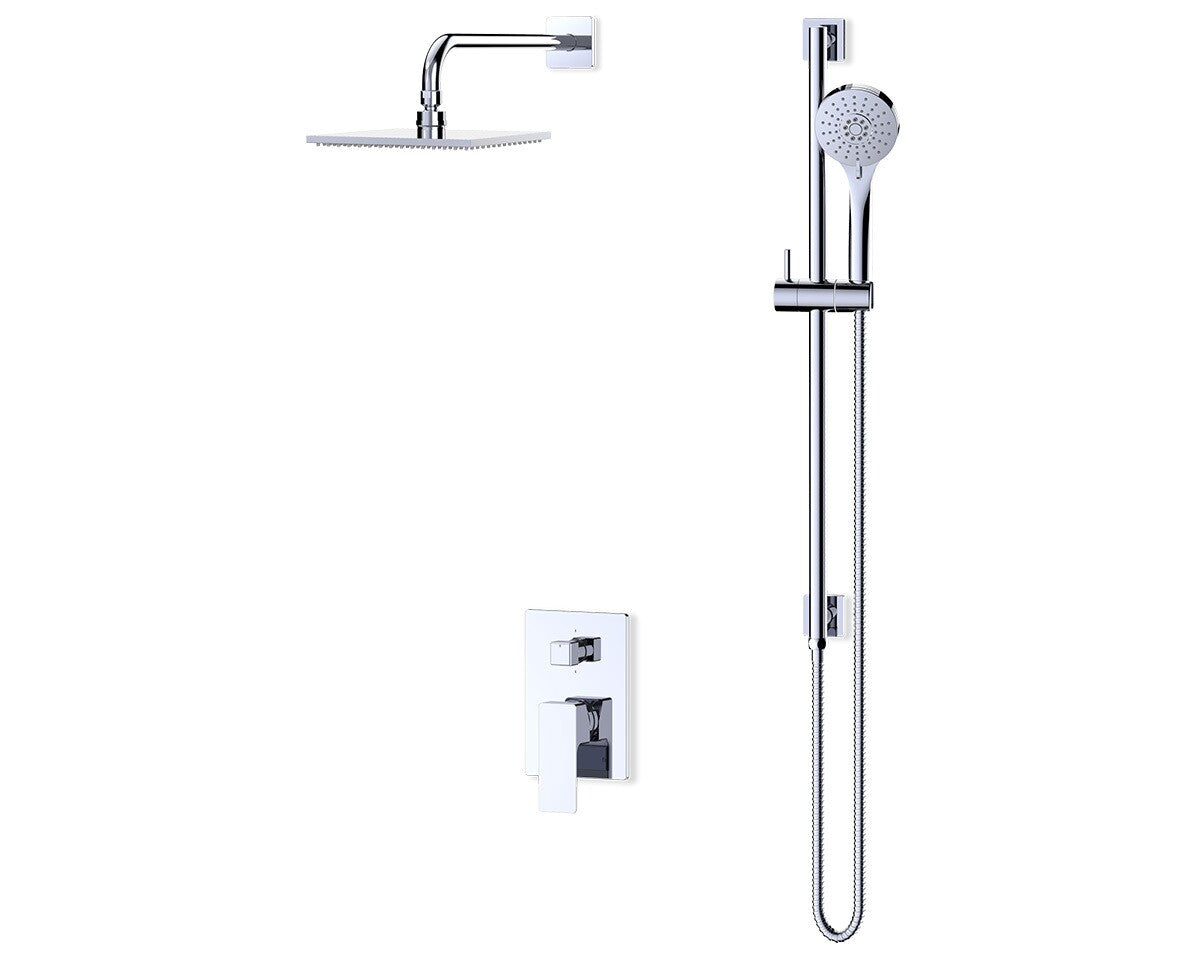 Fluid 8” Rain Shower & Hand Shower Trim Kit with FA803 Slide Bar, (2 Handle) F162025T in polished chrome