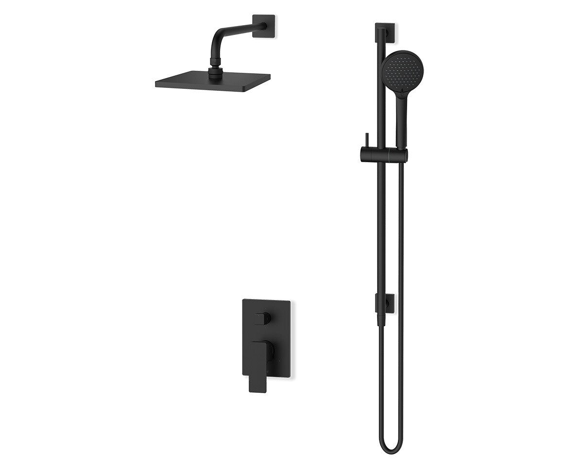 Fluid 8” Rain Shower & Hand Shower Trim Kit with FA803 Slide Bar, (2 Handle) F162025T in matte black