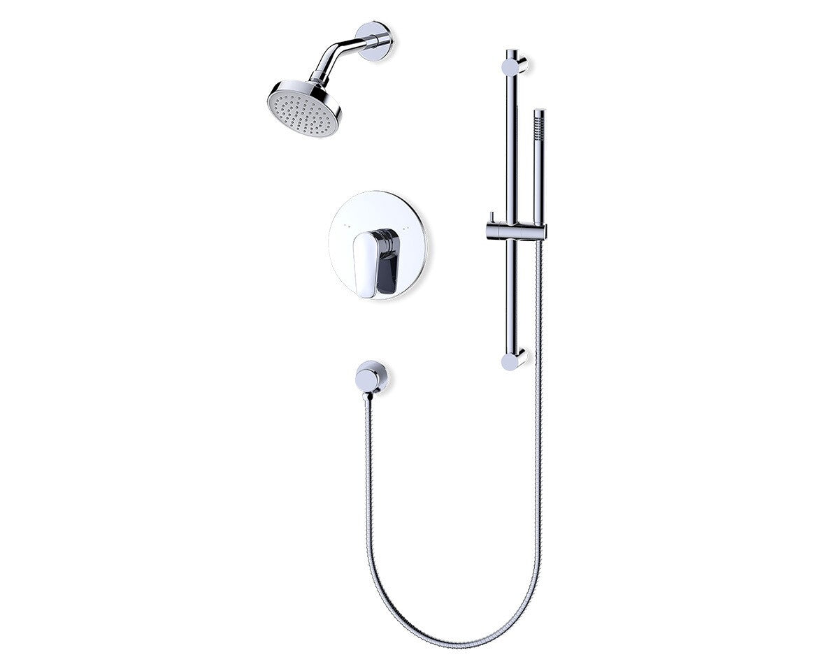 Fluid Utopia 4” Shower & Hand Shower Trim Kit with Slide Bar, (Single Handle F184106T in polished chrome