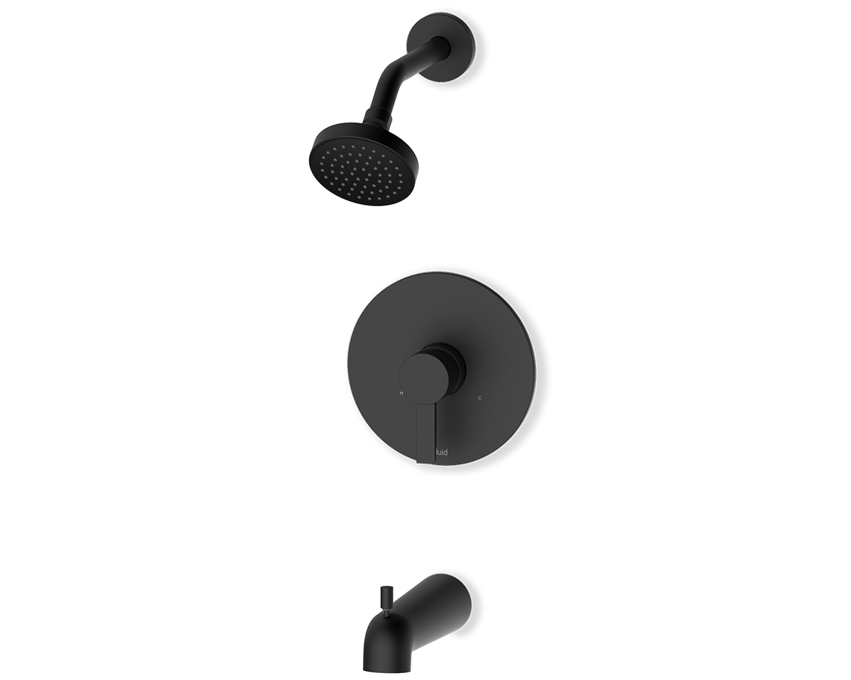 Fluid Citi Tub and shower Trim Kit with 4" shower head F241045T in matte black