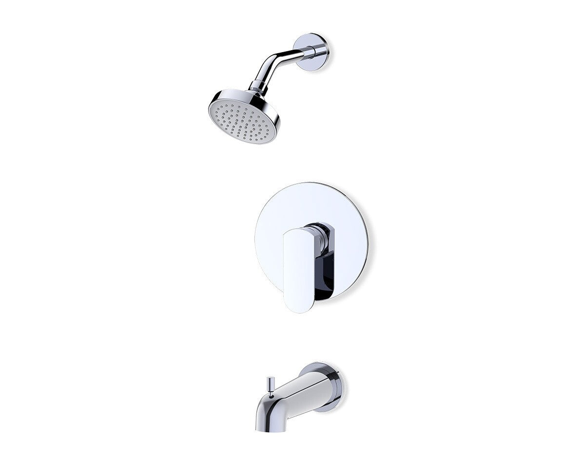 Fluid Wisdom Curved Diverting Tub Spout & 4” Shower Trim Kit F281045T in polished chrome