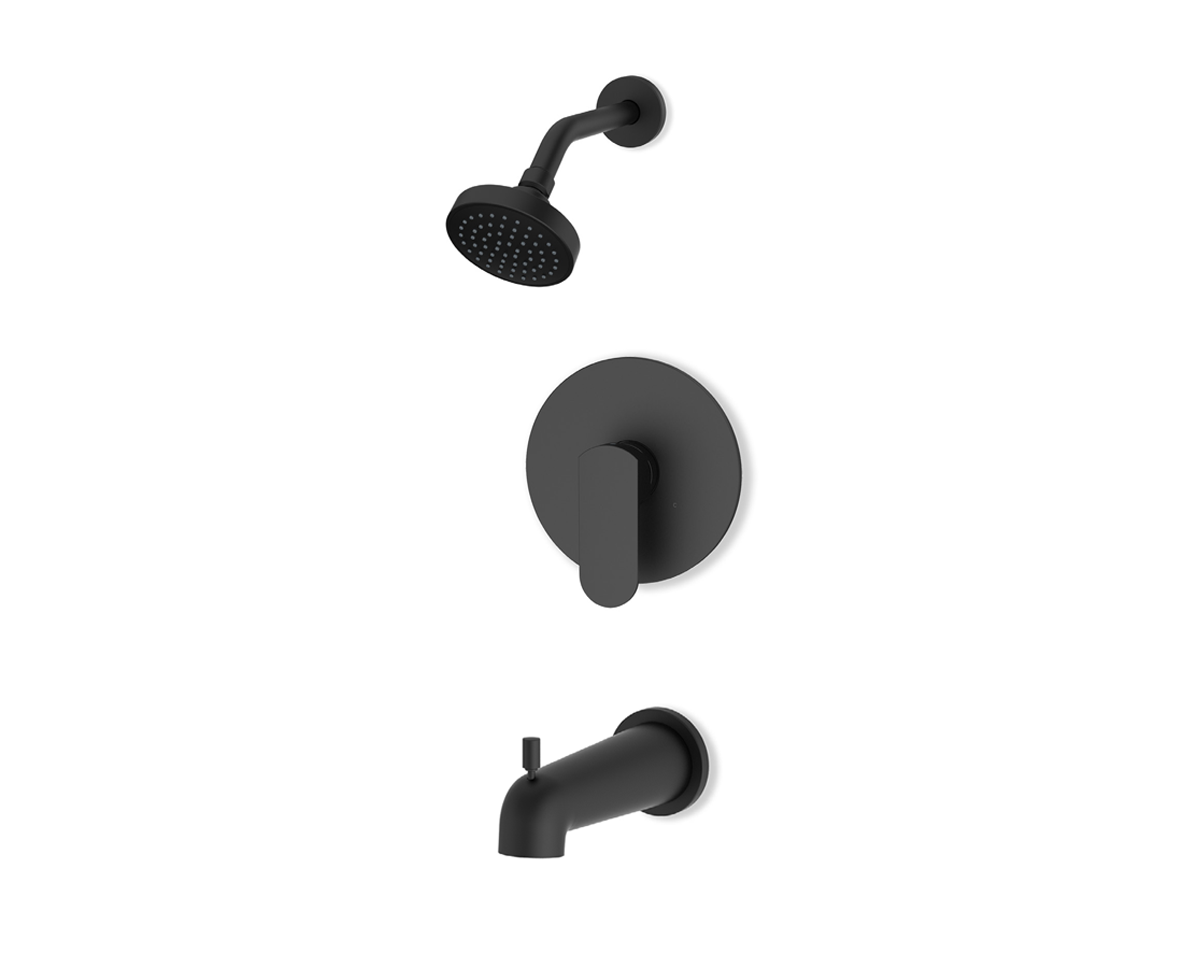 Fluid Wisdom Curved Diverting Tub Spout & 4” Shower Trim Kit F281045T in matte black