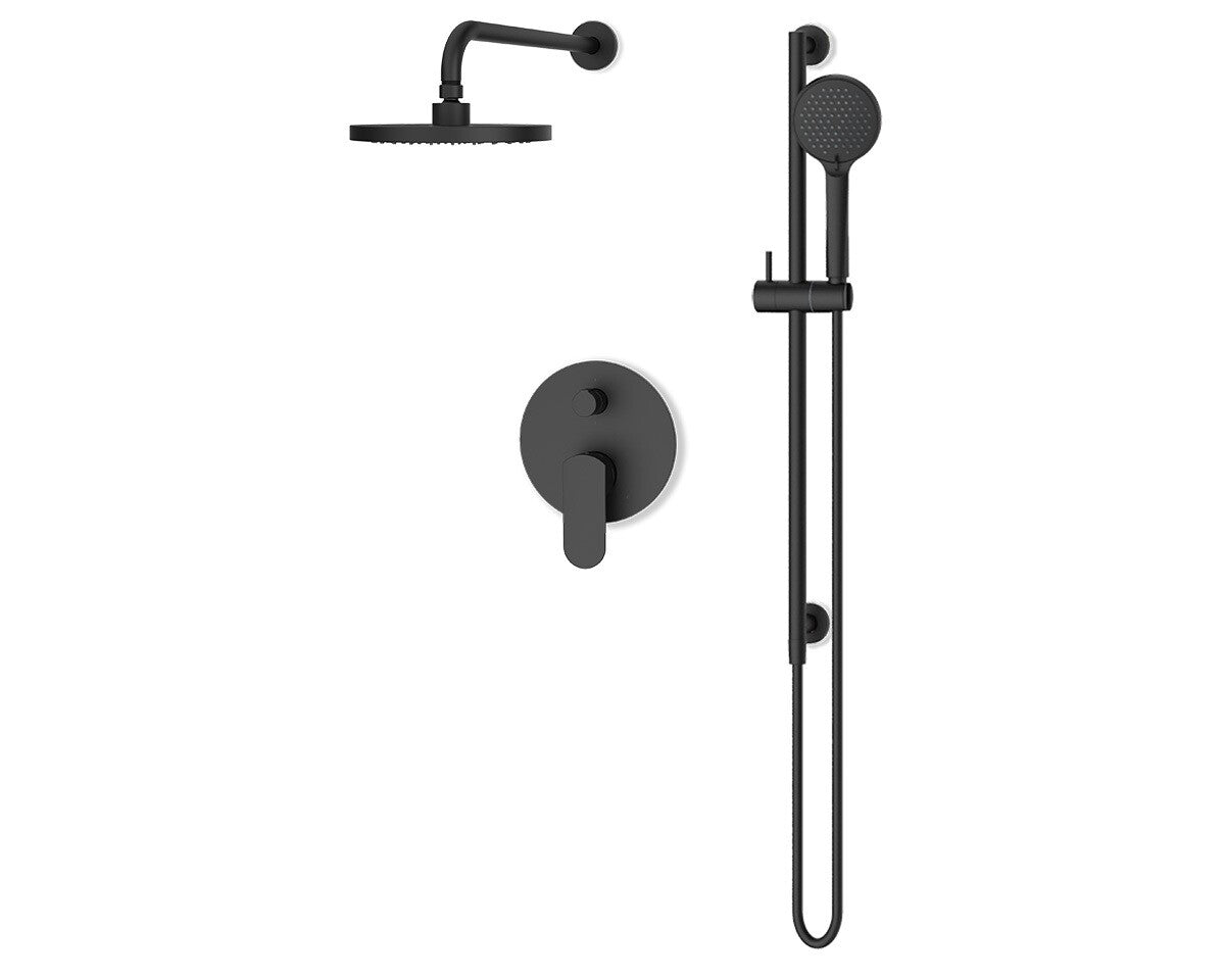 Fluid Wisdom Series Rain Shower Head, Hand Shower and Tub Spout Kit F282025T in matte black