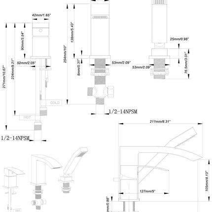 Kodaen Satro Three Holes Deckmount Bathtub Filler Kodaen