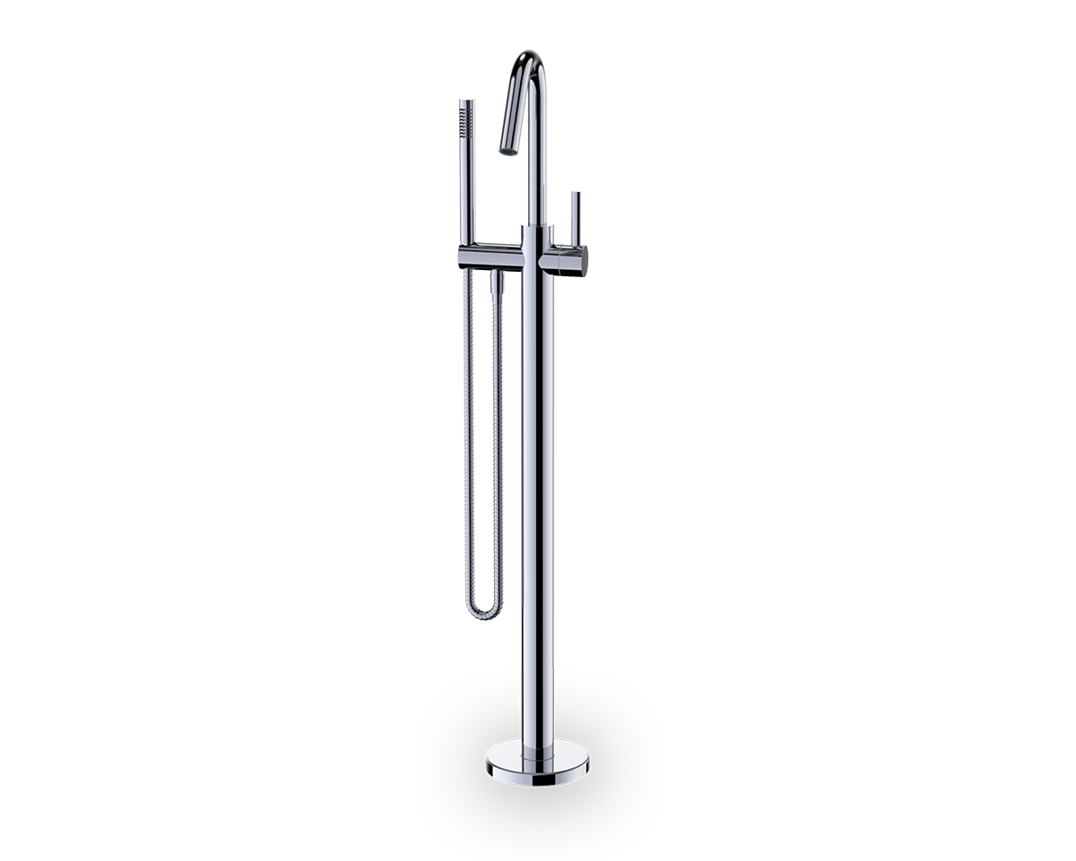 Fluid freestanding tub filler with hand shower F4013 in polished chrome