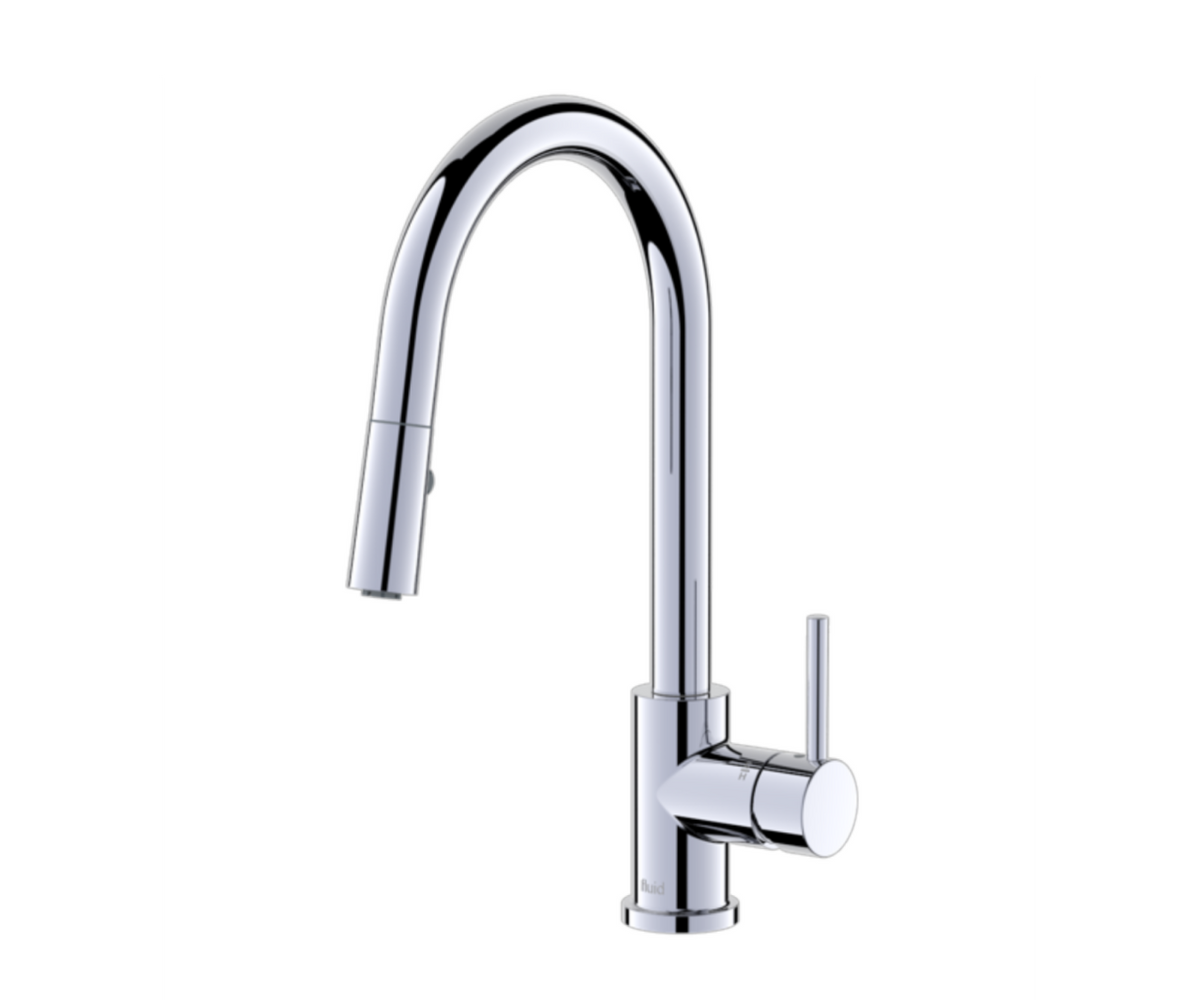 Fluid F827 Pull Down Kitchen Faucet in polished chrome