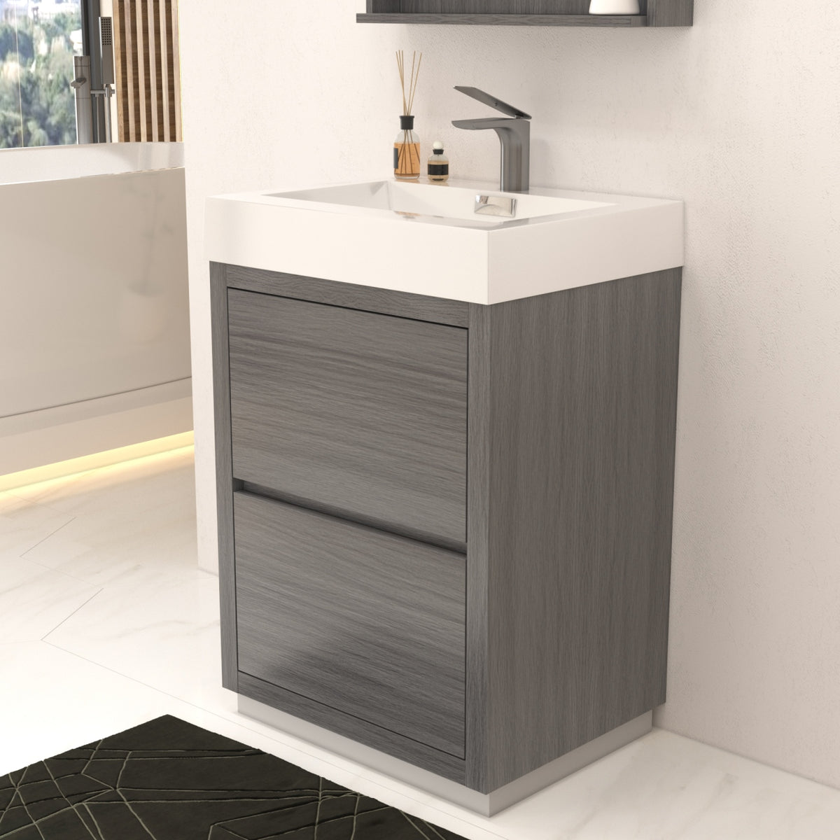 Kube Bath Bliss 24" Free Standing Modern Bathroom Vanity - Vulcan Ash Grey (FMB24-VAG) view 3