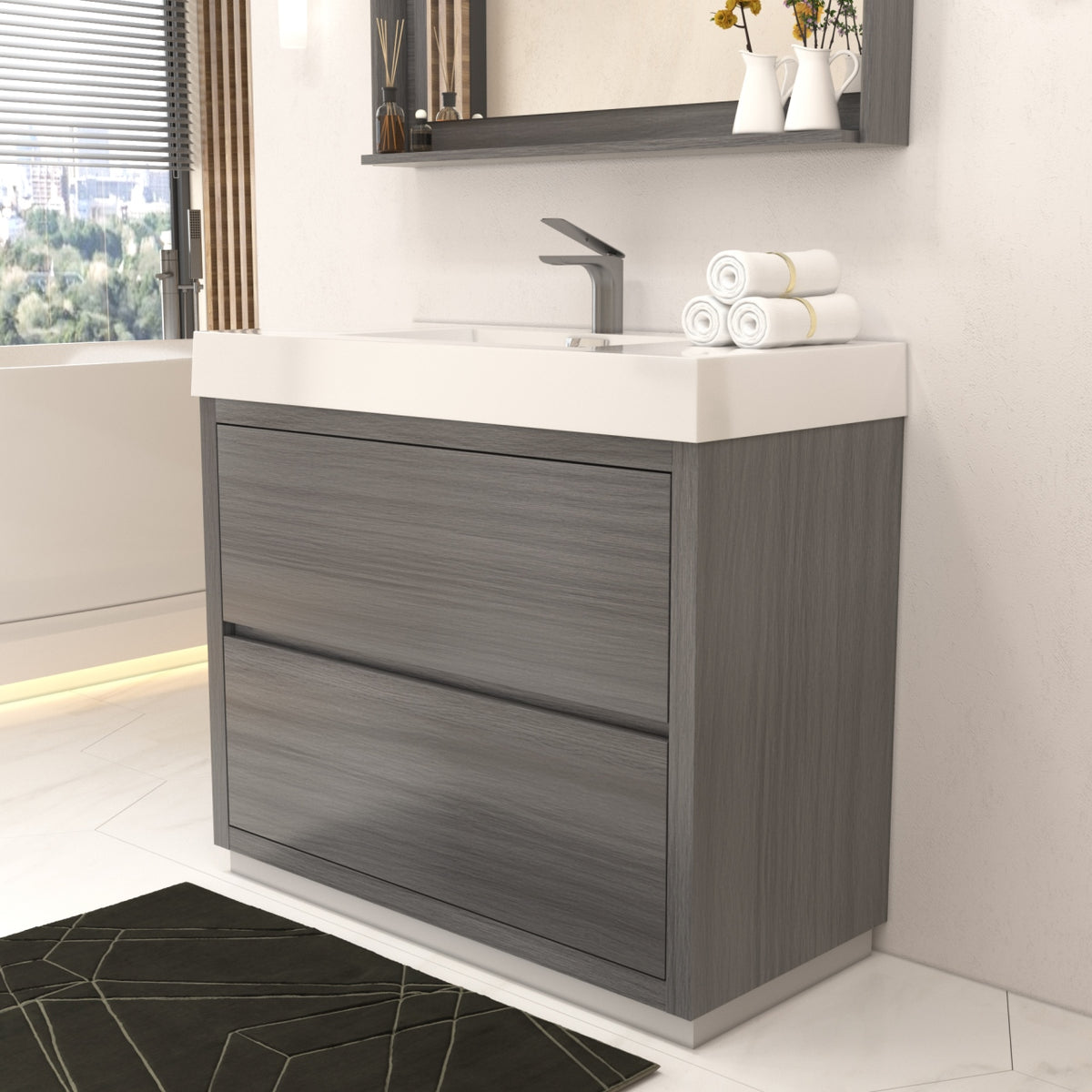 Kube Bath Bliss 40" Free Standing Modern Bathroom Vanity - Vulcan Ash Grey (FMB40-VAG) view 3