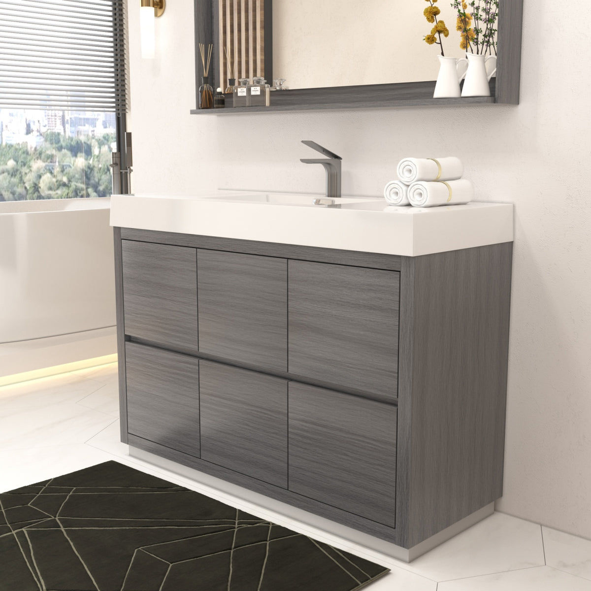 Kube Bath Bliss 48" Free Standing Modern Bathroom Vanity - Vulcan Ash Grey (FMB48-VAG) view 2