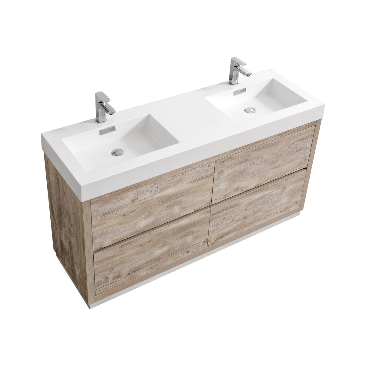 Kube Bath Bliss 60" Double Sink Free Standing Modern Bathroom Vanity - Nature Wood (FMB60D-NW)