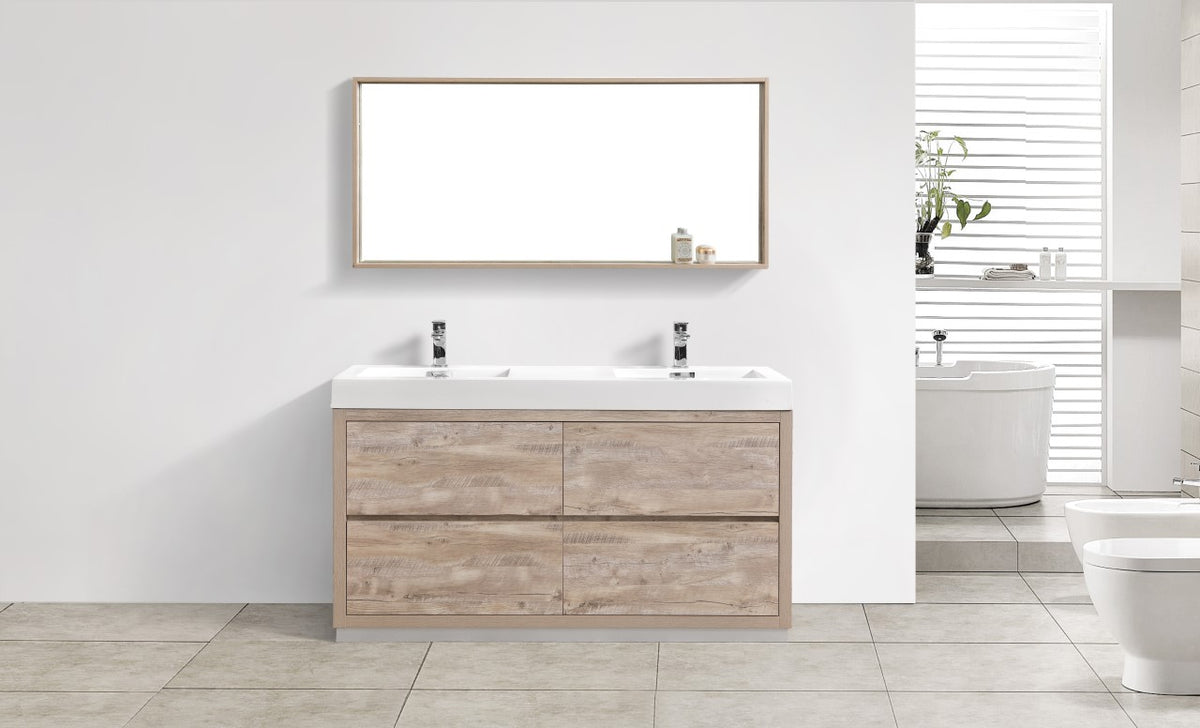 Kube Bath Bliss 60" Double Sink Free Standing Modern Bathroom Vanity - Nature Wood (FMB60D-NW) view 2