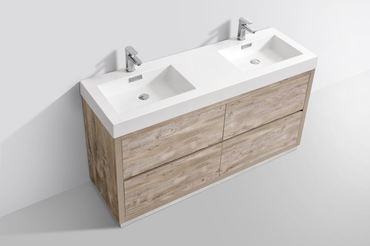 Kube Bath Bliss 60" Double Sink Free Standing Modern Bathroom Vanity - Nature Wood (FMB60D-NW) view 4
