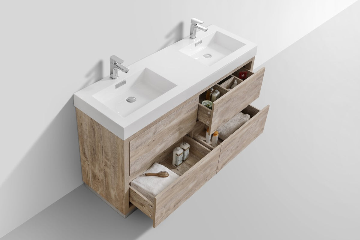 Kube Bath Bliss 60" Double Sink Free Standing Modern Bathroom Vanity - Nature Wood (FMB60D-NW) view 5
